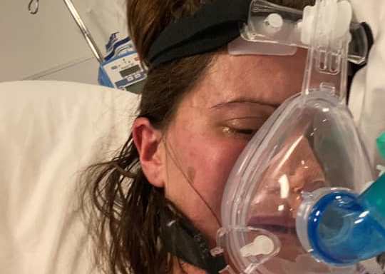 Kerrie Goude in hospital on ventilator